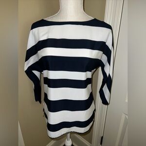 Ann Taylor Loft Women’s XS Striped Top Polyester Sheer 3/4 Sleeve Black White